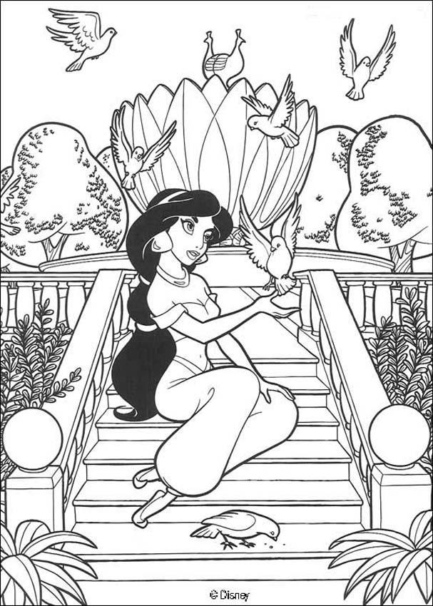 princess-jasmine-with-birds-coloring-page-source_pxg | Cute Kawaii Resources